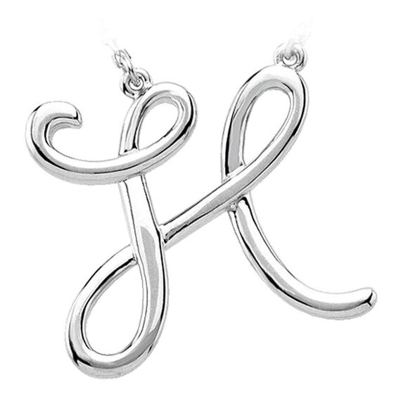 14k White Gold, Olivia Collection, Medium Script Initial H Necklace - Picture 1 of 4